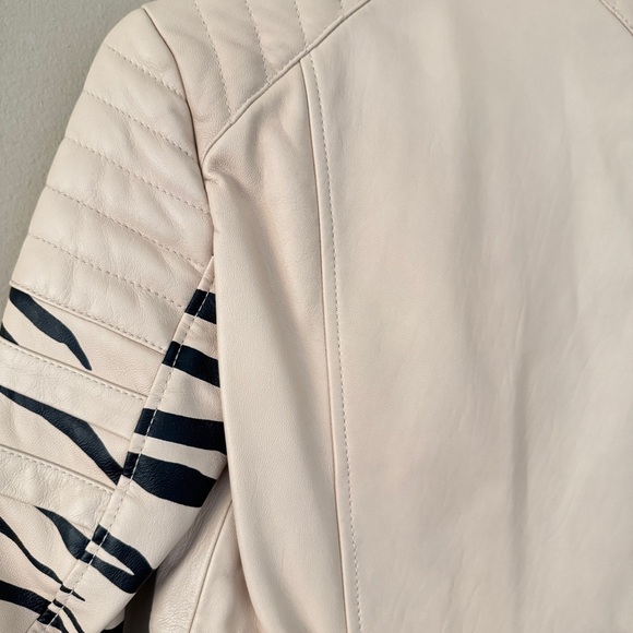 NWT 3.1 Phillip Lim nude zebra striped peplum motorcycle leather jacket … - Picture 11 of 13